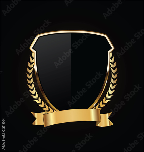 Gold and black shield with gold laurels