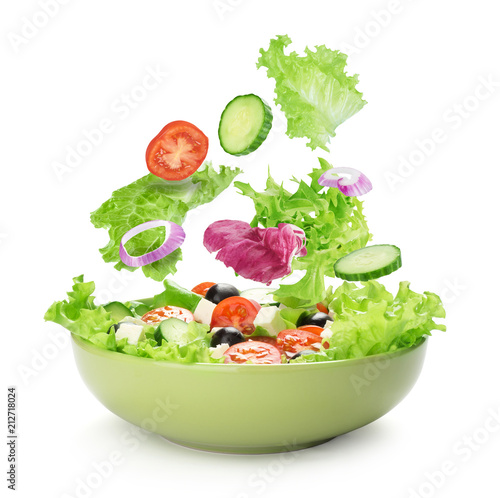 Fototapeta Salad with cheese and fresh vegetables