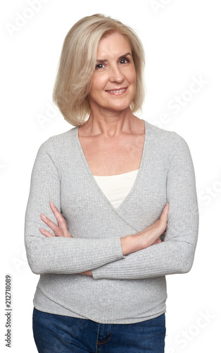 beautiful older blonde woman smiling