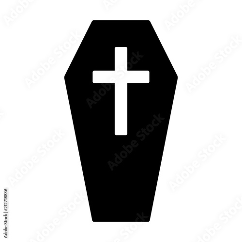 Coffin for the dead or casket with cross flat vector icon for games and websites
