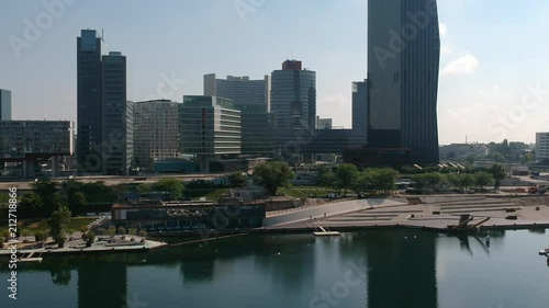 Drone flight over Neue Donau facing Donaucity, Vienna photo