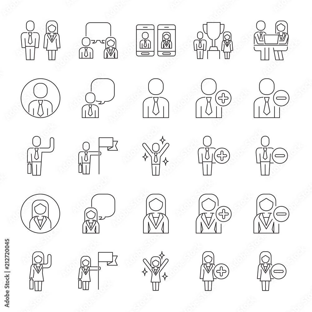 Vector set of business people line icons Vector set of business people line icons