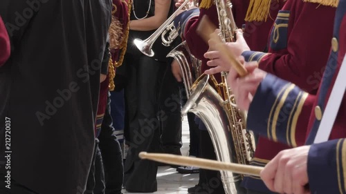 Close up of anonymous drummer in a marching band photo