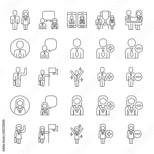 Vector set of business people line icons