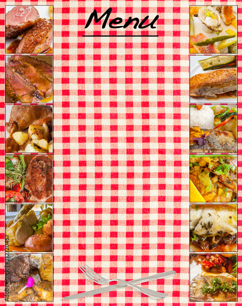 carte-menu-restaurant-sur-nappe-vichy-carreaux-rouges-stock-photo