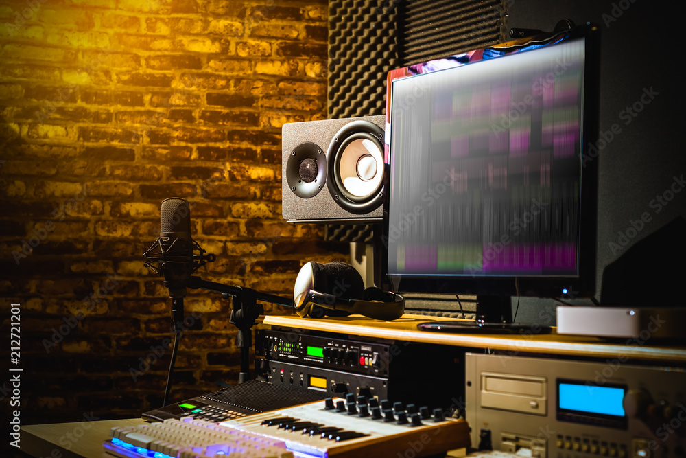 home studio, digital sound recording & editing studio equipment, music  production Stock Photo | Adobe Stock