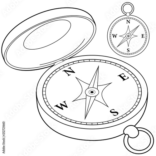  Compass on white background. Vector black and white coloring page