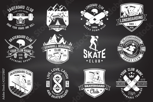 Set of Skateboard and longboard club badges. Vector illustration