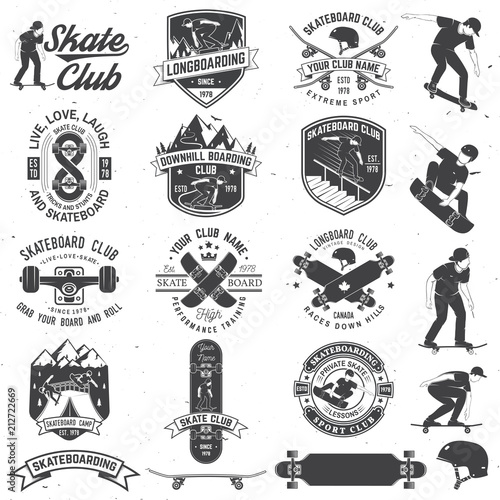 Set of Skateboard and longboard club badges. Vector illustration