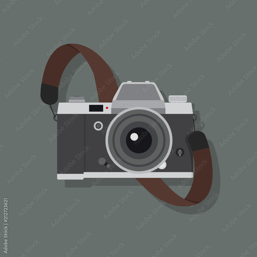 Retro camera in a flat style with strap