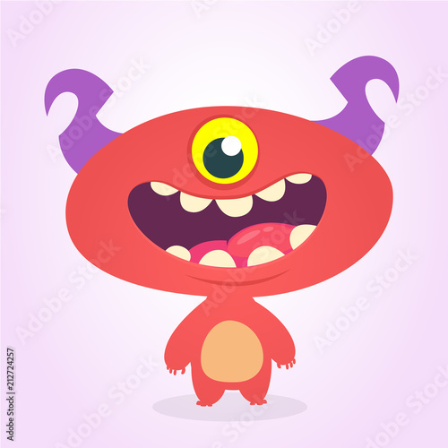 Funny cartoon one- eyed alien. Vector illustration of alien red monster charater