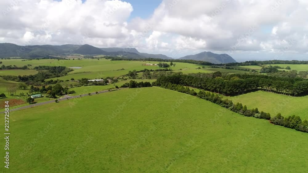 Rural agricultural area around regional town Dorrigo in NSW. Elevated hovering over farms with cultivated pastures and red soil of Australian outback.
Rural agricultural area around regional town Dorrigo in NSW. Elevated hovering over farms with cultivated pastures and red soil of Australian outback.
