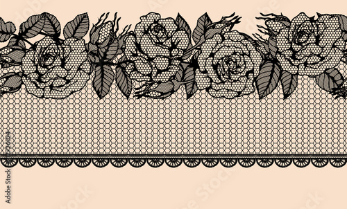 Rose vector lace seamless pattern by hand drawing.Beautiful flower on brown background.Rose lace art highly detailed in line art style.Flower tattoo on vintage paper.