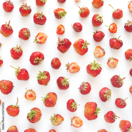 Berry pattern. Strawberries isolated on white background. 