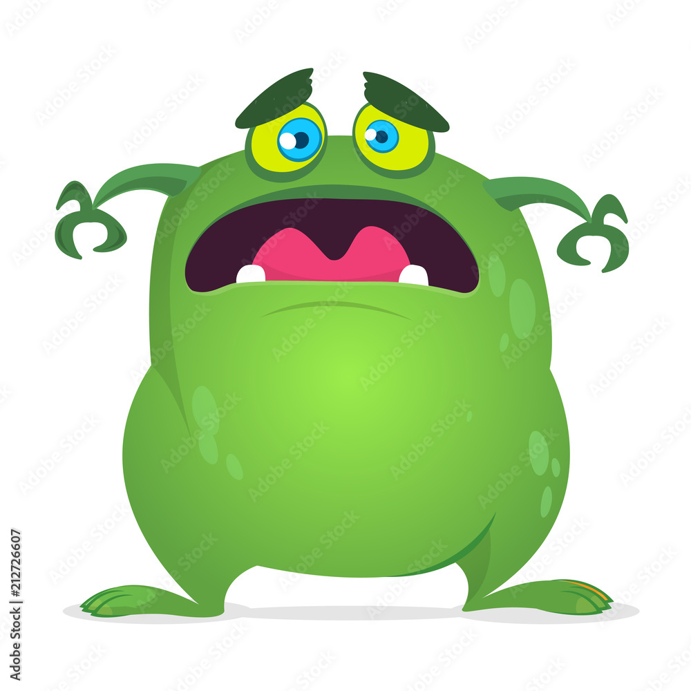Scary cartoon monster. Vector green monster illustration. Halloween