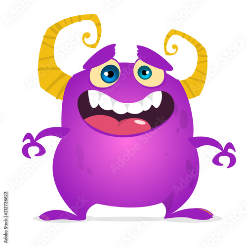 Funny cartoon monster laughing. Vector purple monster illustration. Halloween design