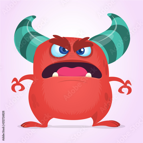 Angry cartoon red monster screanimg. Yelling angry monster expression. Halloween vector illustration