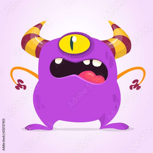 Angry cartoon monster with one eye. Vector purple monster illustration. Halloween design