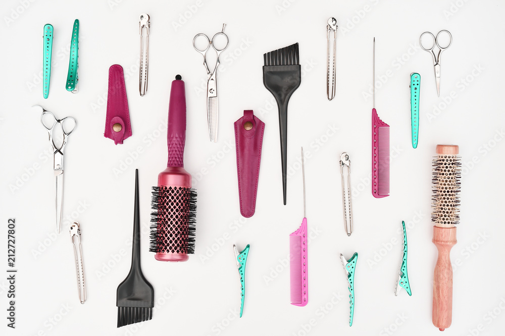 Set of professional hairdresser tools isolated on white background Set of professional hairdresser tools isolated on white background