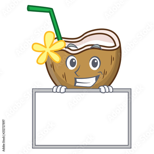 Grinning with board cocktail coconut character cartoon photo