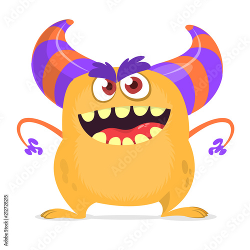 Scared cartoon monster with big mouth. Vector orange monster illustration. Halloween design