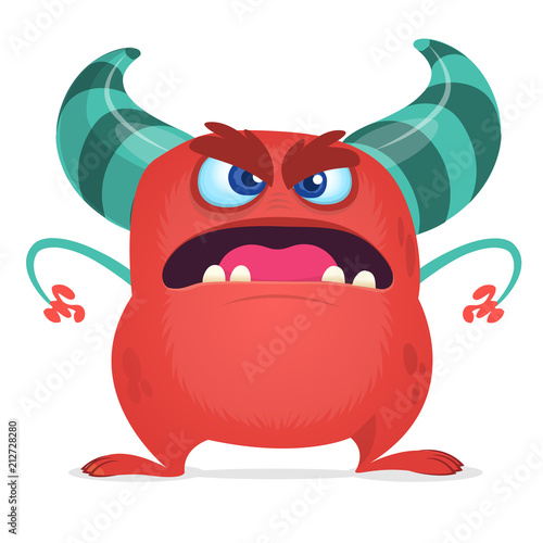 Angry cartoon red monster screaming. Yelling angry monster expression. Halloween character. Vector illustrations.