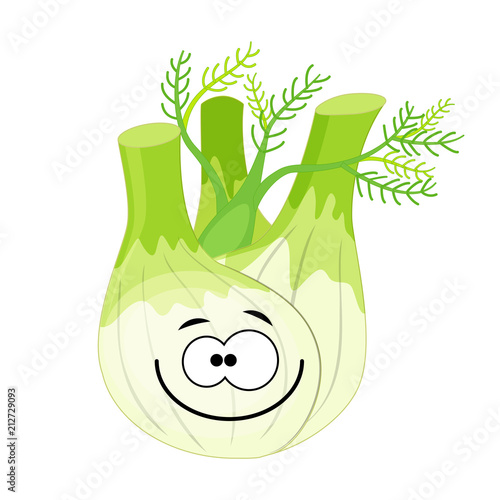 Cute cartoon fennel  character vector illustration isolated on w