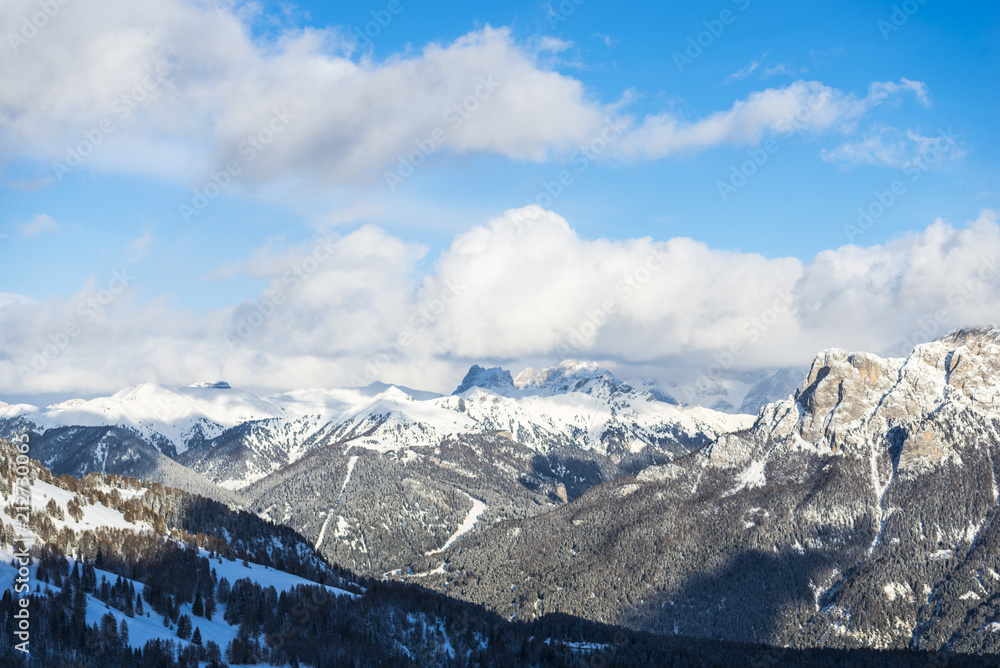 Amazing winter landscape in the Dolomites Mountains