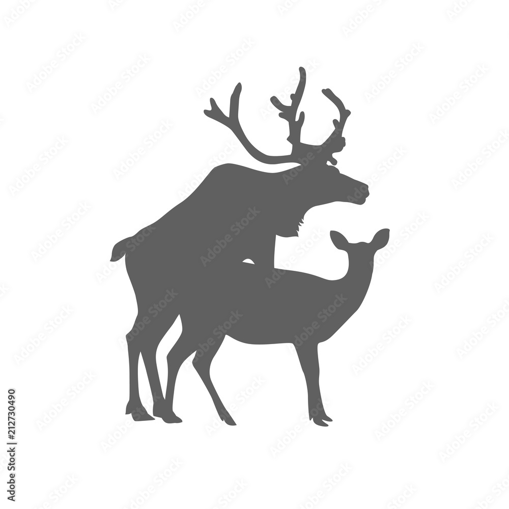 Fototapeta premium Mating deers silhouette. Flat icon