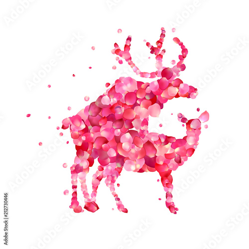 Mating deers of pink rose petals