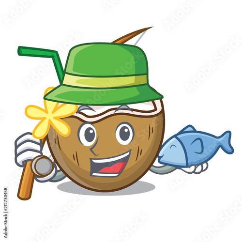 Fishing cocktail coconut mascot cartoon photo