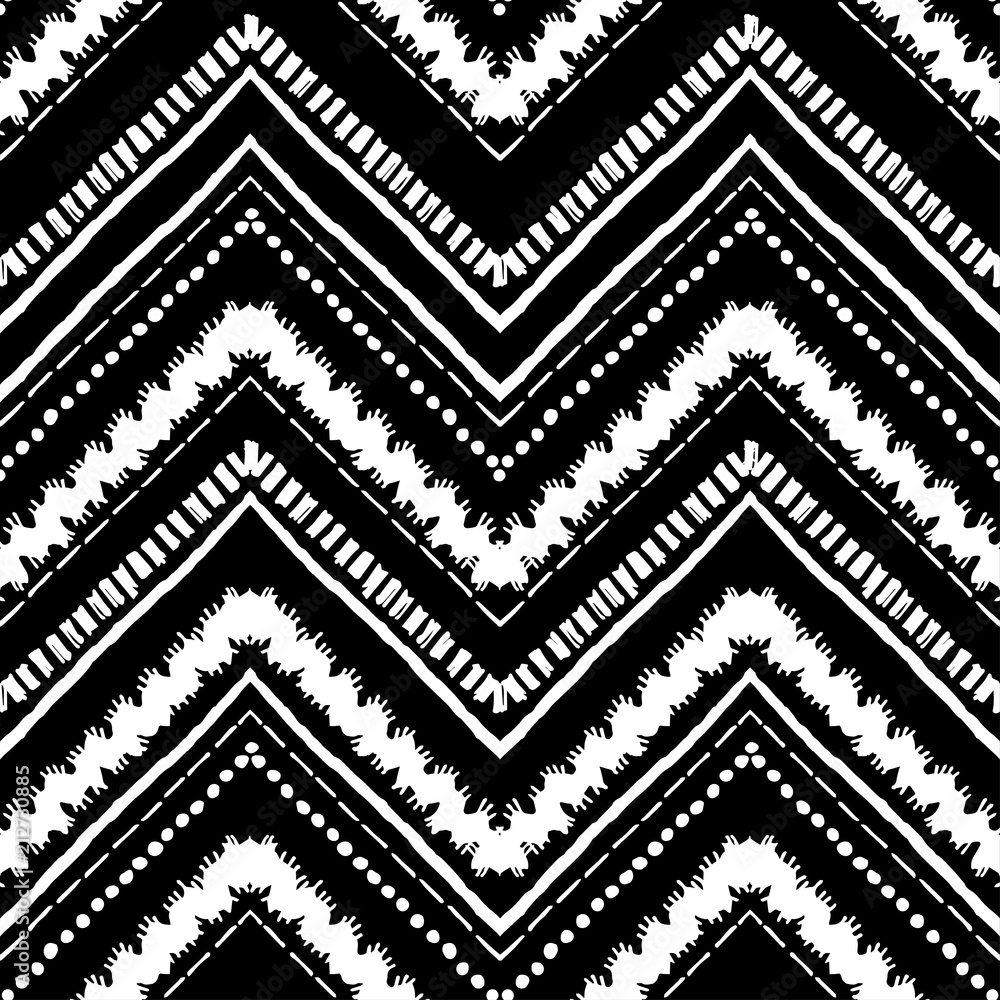 Hand drawn pattern. Vector Zigzag and stripe line.