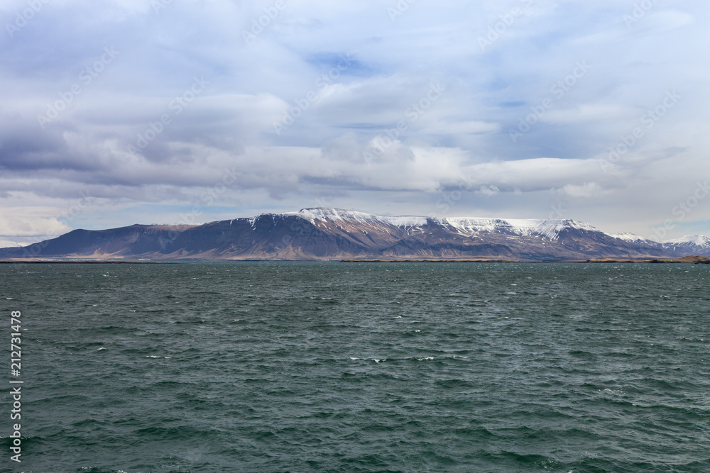 Stormy sea of the fjord in the east of Iceland