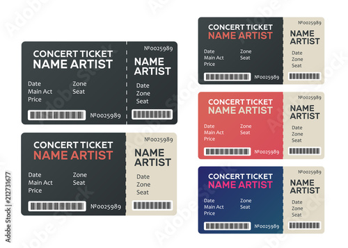 Concert Tickets Isolated. Music, Dance, Live Concert tickets templates