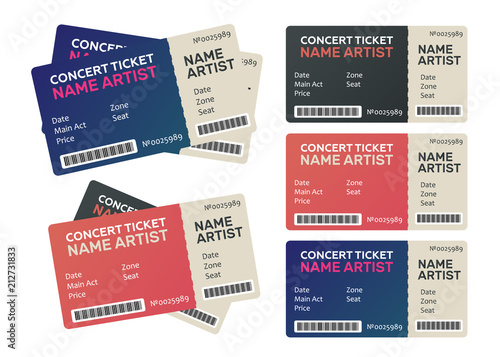 Set of Colorful Concert Tickets. Music, Dance, Live Concert tickets templates