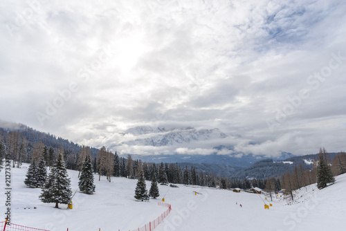 Ski resort in Dolomites Mountains, Carreza , Italy