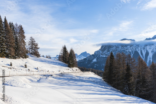Winter landscape in Dolomites Mountains, Italy © somra
