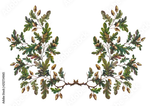 Watercolor oak branch decoration