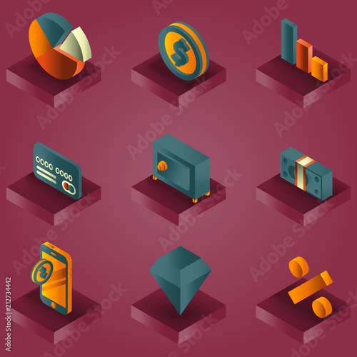 Finance color gradient isometric icons