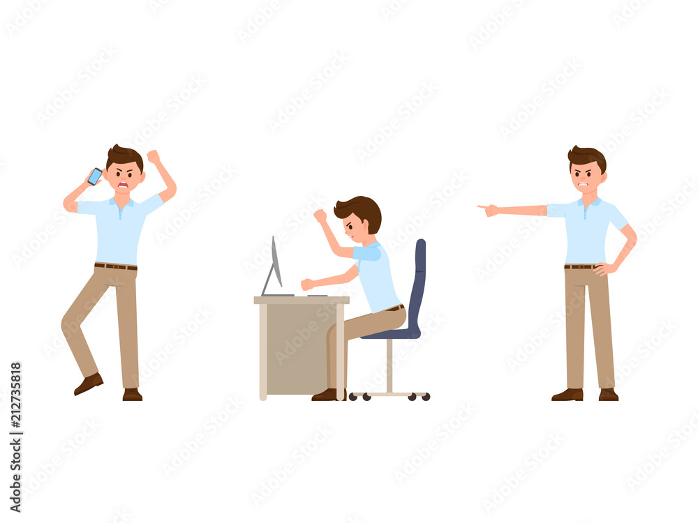 Obraz premium Angry office man cartoon character. Vector illustration of shouting manager