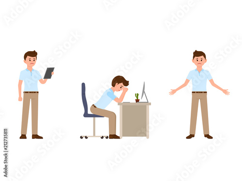 Unhappy businessman cartoon character. Vector illustration of upset clerk