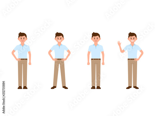 Young boy cartoon character. Vector illustration of casual look man in different poses