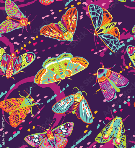 Cute butterflies seamless pattern. Colorful vector surface design