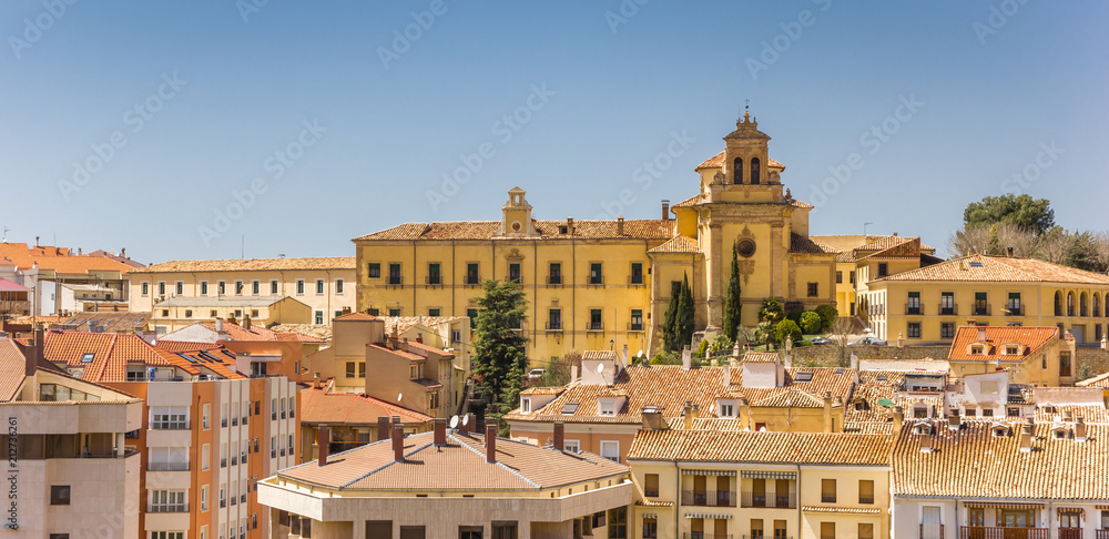 Cityscape with historic Santiago hospital in Cuenca, Spain