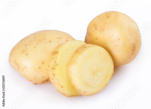 Raw potato on white background