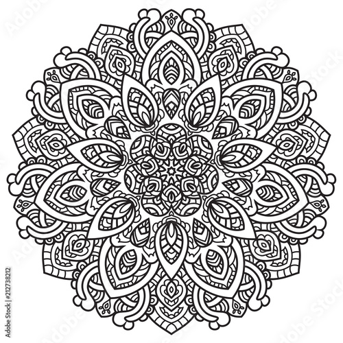 Black and white mandala vector isolated on white. Vector hand drawn circular decorative element.