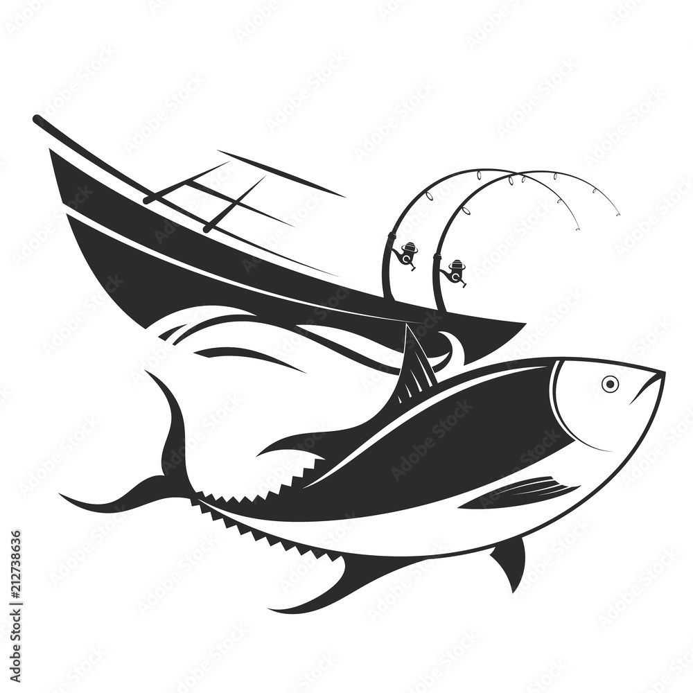 Fototapeta premium Boat with fishing rods and tuna