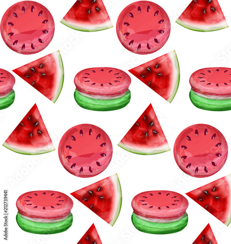 Watermelon macaroons pattern Vector. Fresh and colorful sweet design handmade...