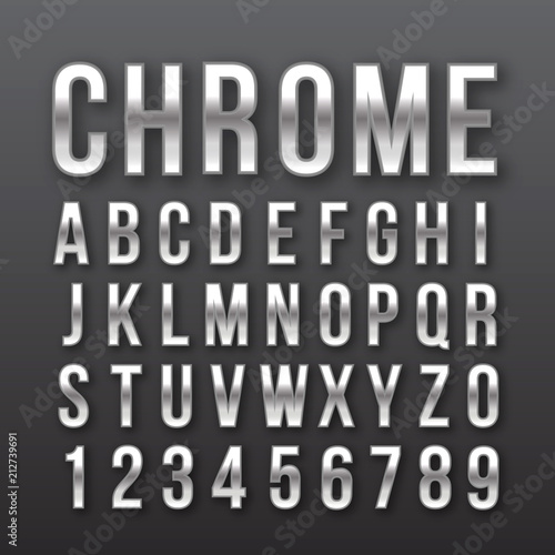 Font letters numbers chrome effect vector
