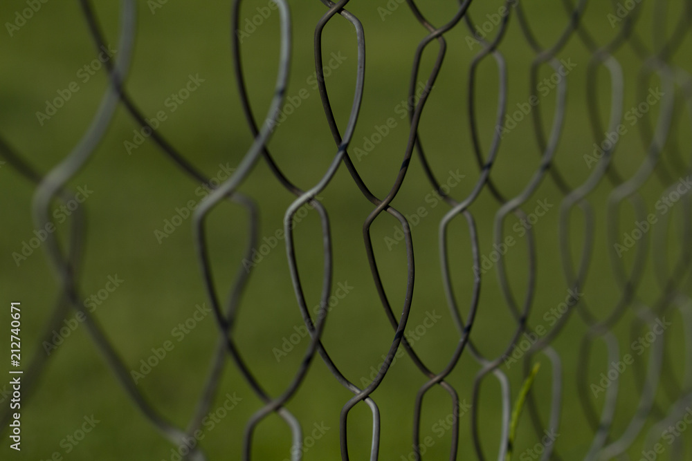 Fototapeta premium wire fence and green background. cattle fence